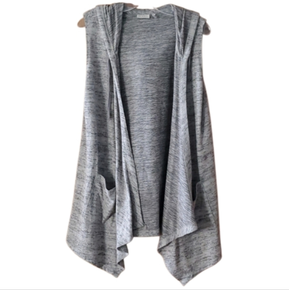 Logo Lori Goldstein Womans Gray Sleeveless Open Hoodie Cardigan Size Medium‎